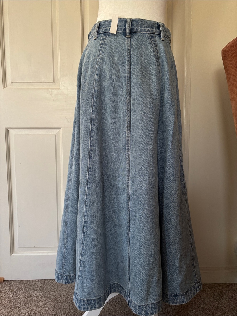 NWT Madewell Light Blue Denim in Edmonton wash A-Line Midi Skirt size 27 - Picture 9 of 12